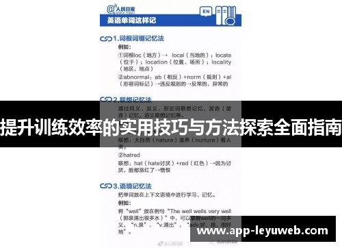 提升训练效率的实用技巧与方法探索全面指南
